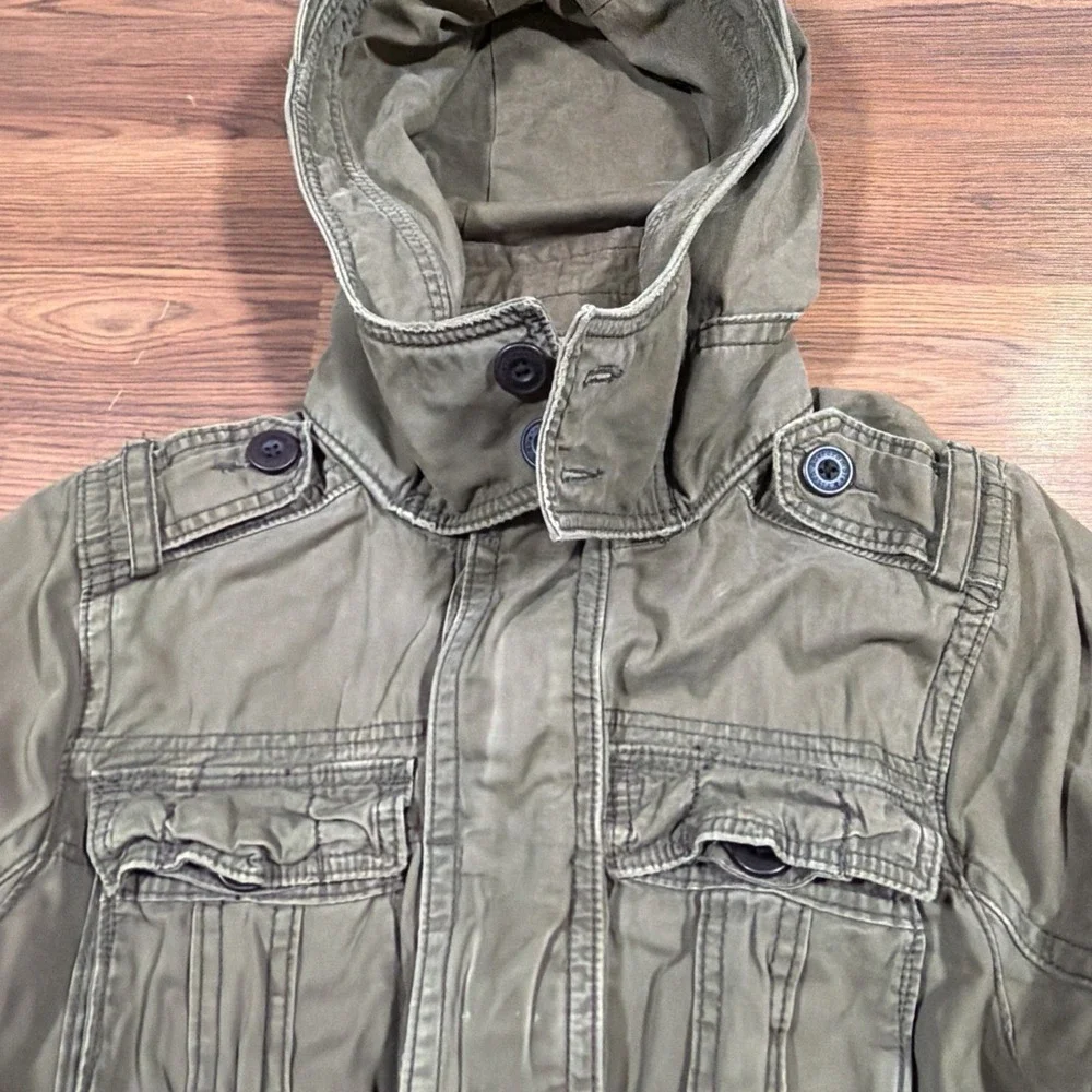 Abercrombie Fitch Military Jacket Men's Large Green Army Field Coat Parka Hooded